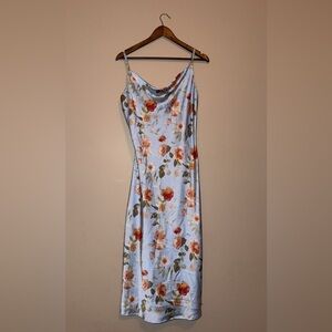 Inspired Hearts Blue Slip Dress Cowl Neck Midi